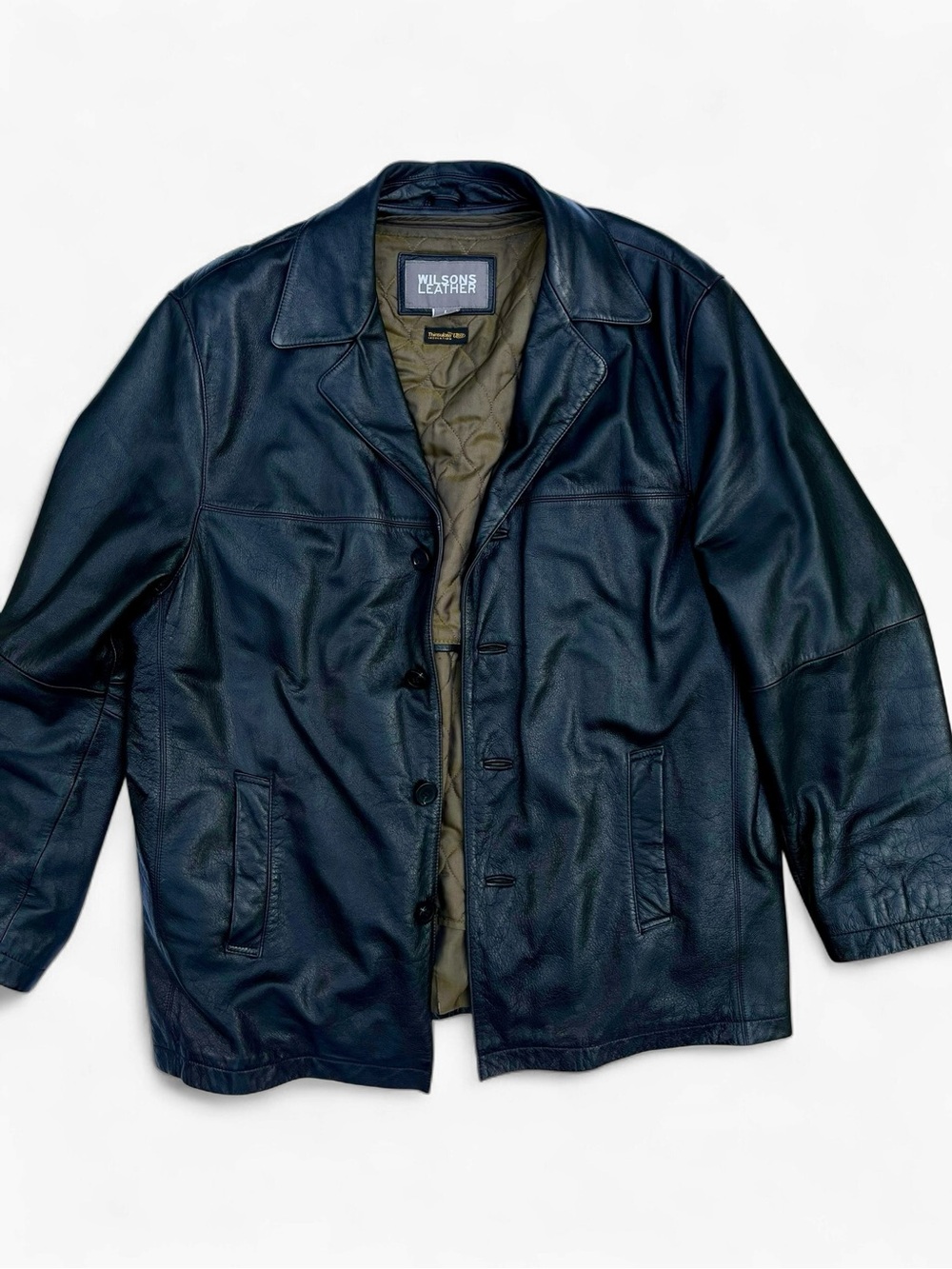 Vintage 90s Wilson’s Leather Black Car Coat SZ L Lined Men’s Leather Jacket